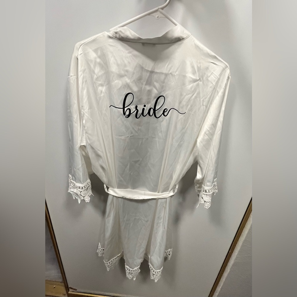 White Bride Robe with Lace Trim
